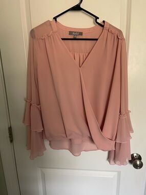 Marled Dusty Rose Layered Chiffon Wrap Blouse